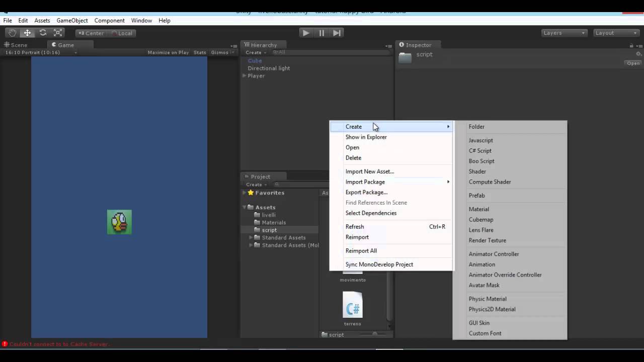 Unity3D Tutorial #14 - Come fare un gioco come flappy bird - parte 4 - Timewasted3rd