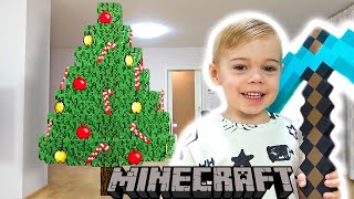 Deni decorates Minecraft Christmas tree in real life