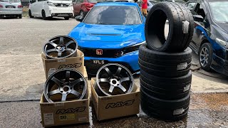 [VLOG]Honda Civic Type R FL5 Install Volk Racing TE37 SL M Spec With Yokohama A052 Tyre #fl5 #typer