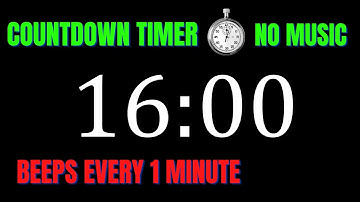 16 Minute Workout Countdown Timer with 1 Minute Interval Beeps | NO MUSIC