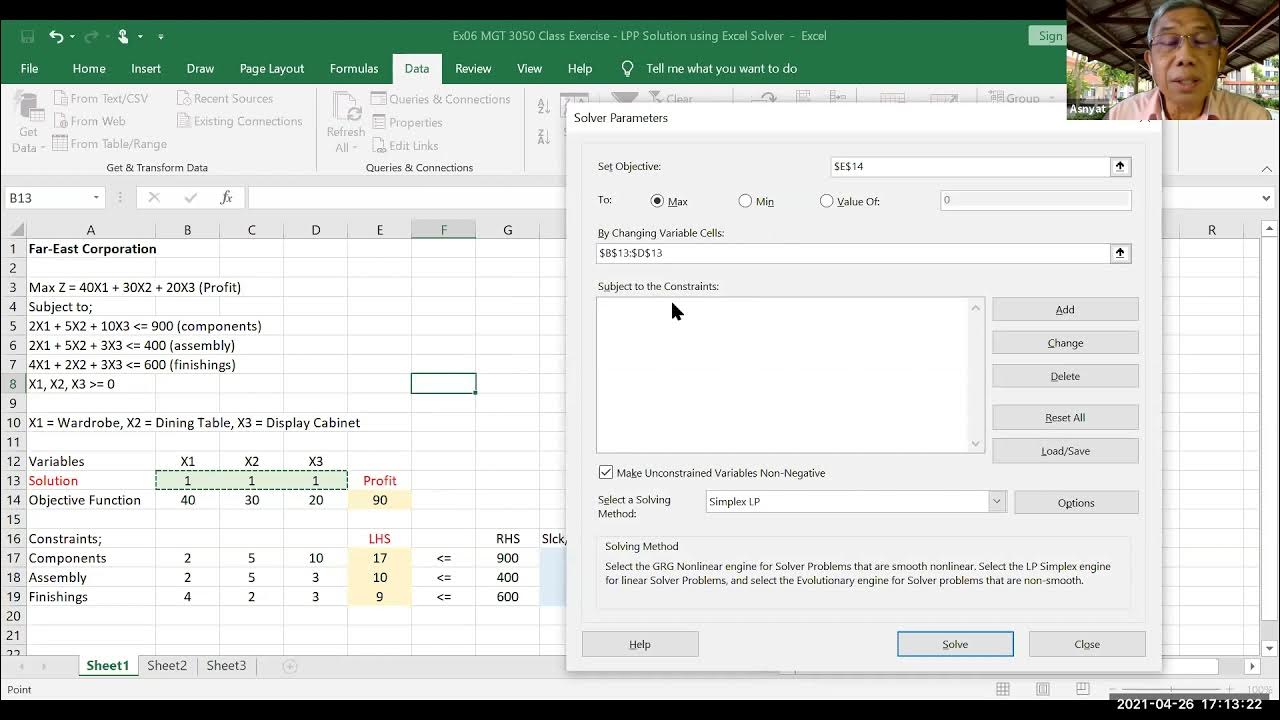 Linear Programming Solution using Excel - YouTube