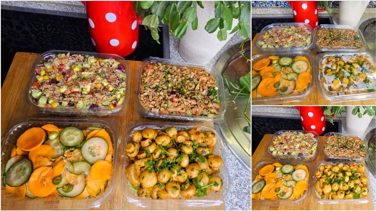 جهزت اربع سلطات مفضلة عندي  نباتية غنية بالبروتين وحطيتها بالبراد👌