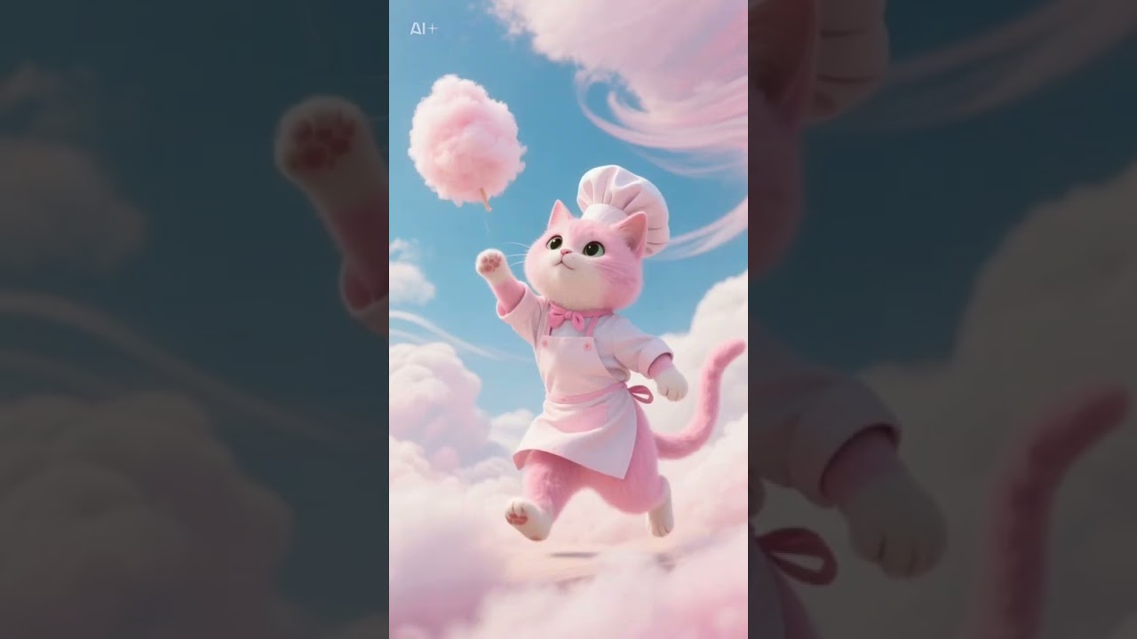 “Pink Cat’s Floating Cotton Candy Clouds 🍬☁️ | Magical Dessert Adventure”