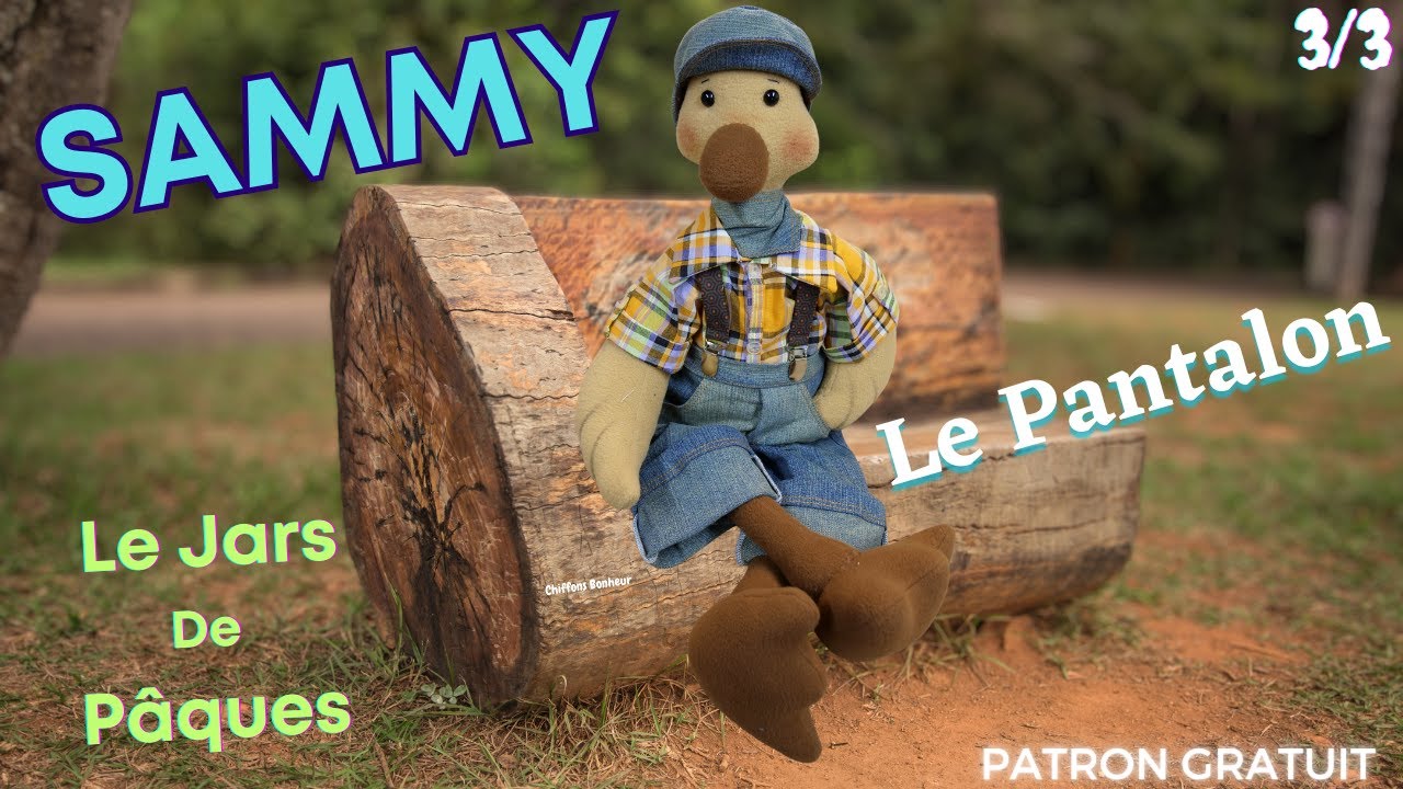 couture facile d'une Peluche le Jars de Pâques Sammy, le pantalon en Jean amovible, vidéo 3/3