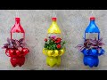 Recycle plastic bottles into beautiful hanging flower pots for your garden