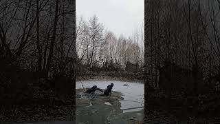 Frozen Lake Gives Way Under Two Jumpers