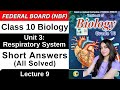 Short Questions Answers | Unit 3 Respiratory System | Class 10 Biology Federal Board 2025 Book FBISE