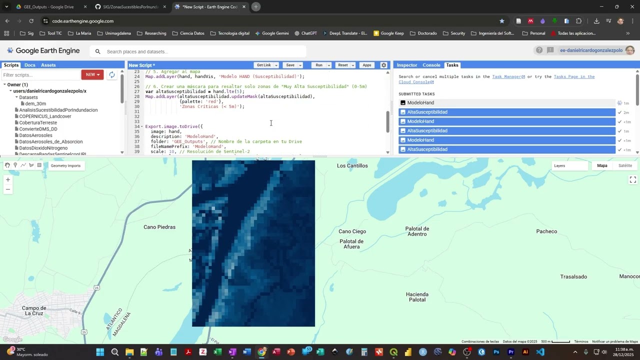 Zonas susceptibles de inundación por la topografía del terreno usando Google Earth Engine