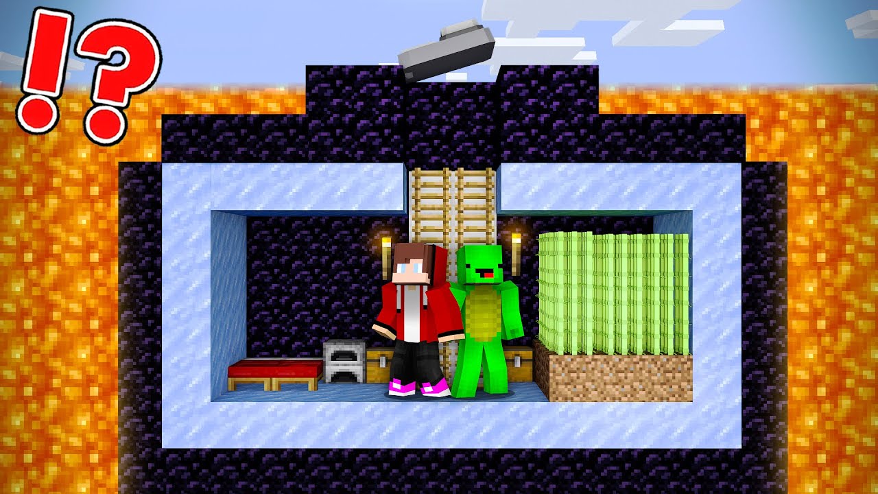 obsidian-shelter-vs-lava-rising-every-minute-in-minecraft-maizen-jj