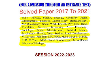 HPU 2022 PG Courses Entrance Info  I solvd Papr I M.A I M Sc I M.com  Admison throgh Entrance Test