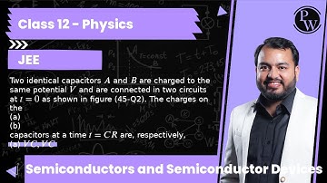 Two identical capacitors A and B are charged to the same potential V and are connected in two cir...