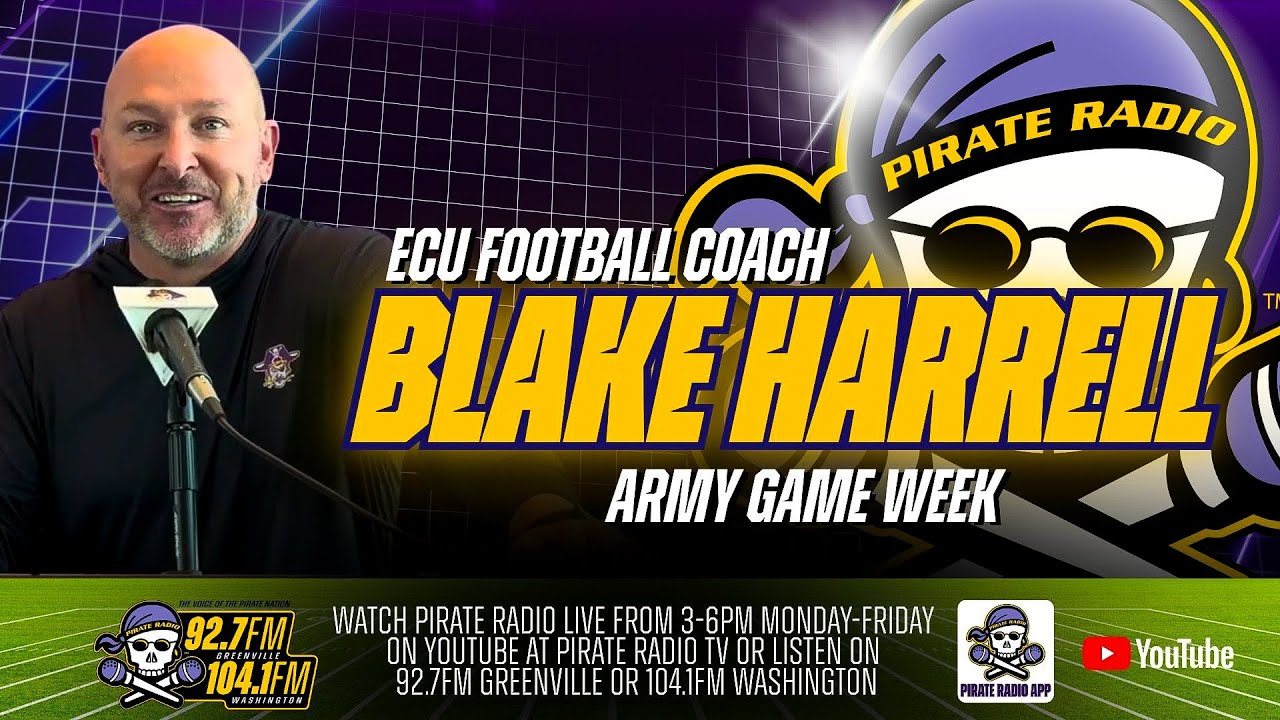 ECU Head Coach Blake Harrell press conference for Army game week - YouTube