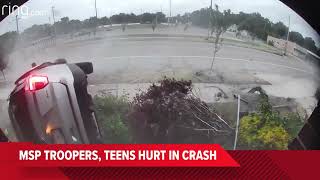 Ring camera video captures aftermath of stolen car crashing into MSP trooper's cruiser