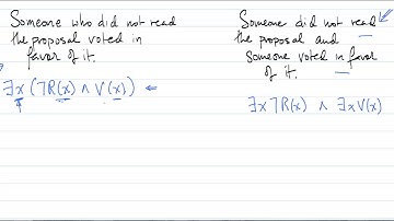 Translate to logical expression: Someone did not read the proposal and someone voted in favor of it.