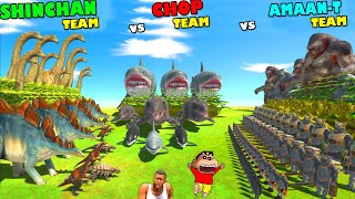 SHINCHAN UPGRADED TEAM vs CHOP TEAM vs AMAAN TEAM in Animal Revolt Battle Simulator | Dinosaur Game