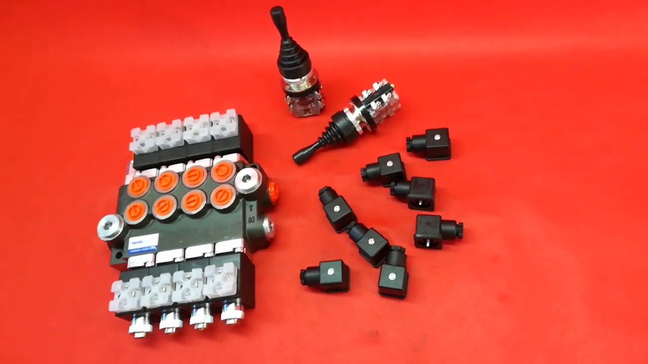 HYDRAULIC BANK MOTOR 4 SPOOL VALVES 50L/MIN ELECTRIC 12V + 2 JOYSTICKS