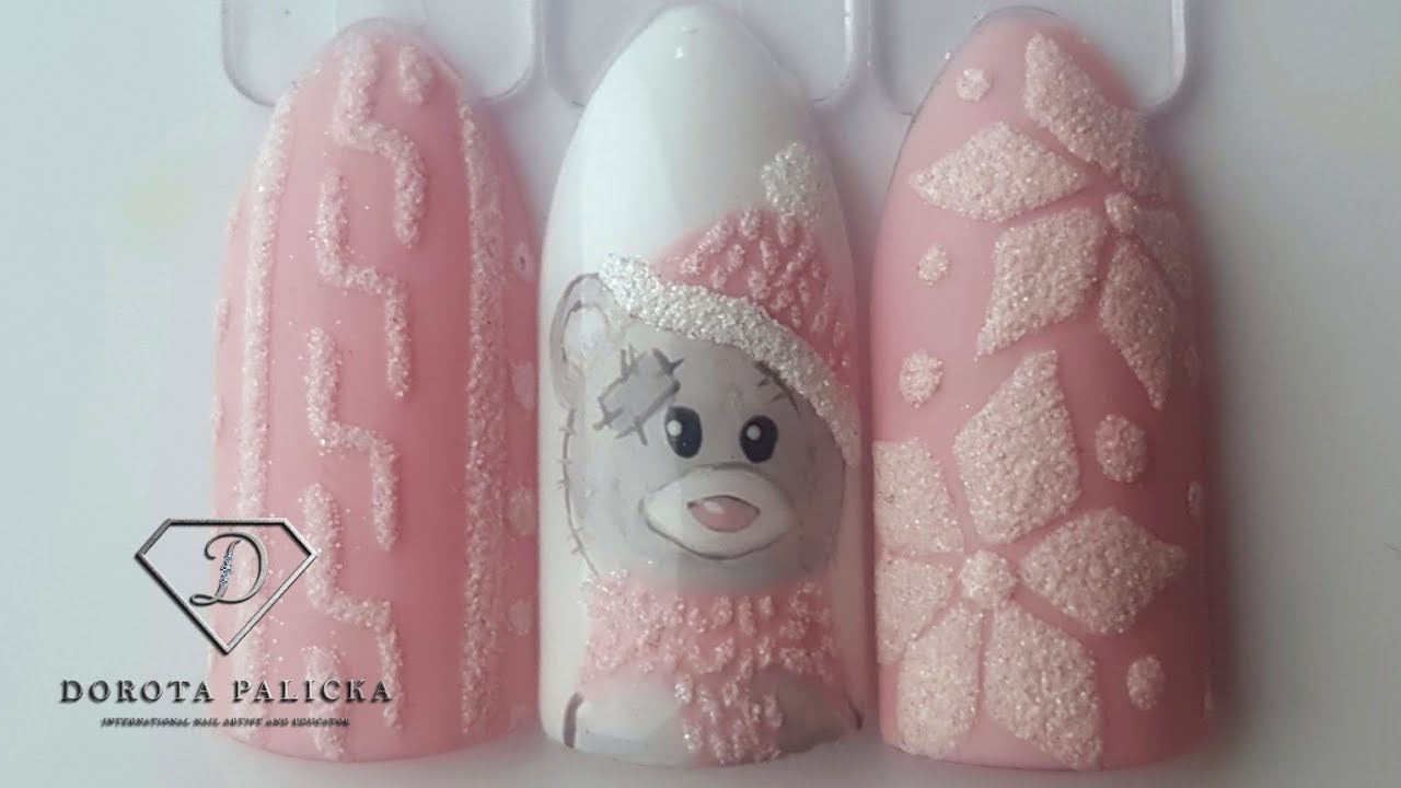 Nails 2020, knitted teddy nail art, winter nails 2020, me to you bear ...