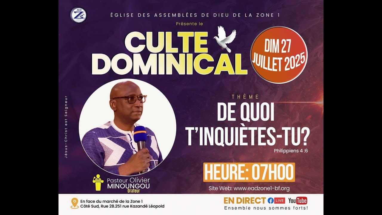 Culte de louange et d'adoration du dimanche 27 juillet 2025 - YouTube