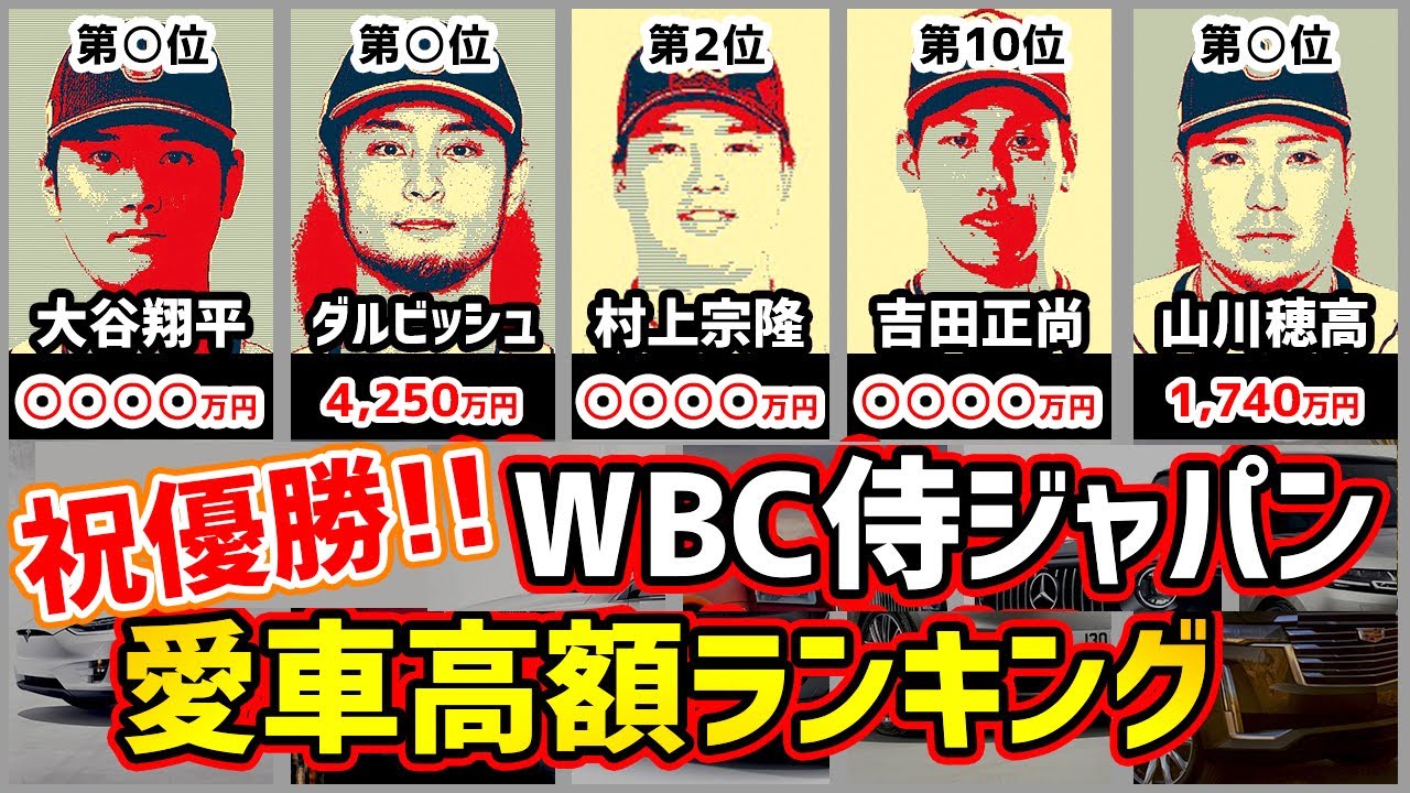 【WBC優勝】侍ジャパン選手の愛車、高額ランキング【大谷/ダルビッシュ/吉田/村上】