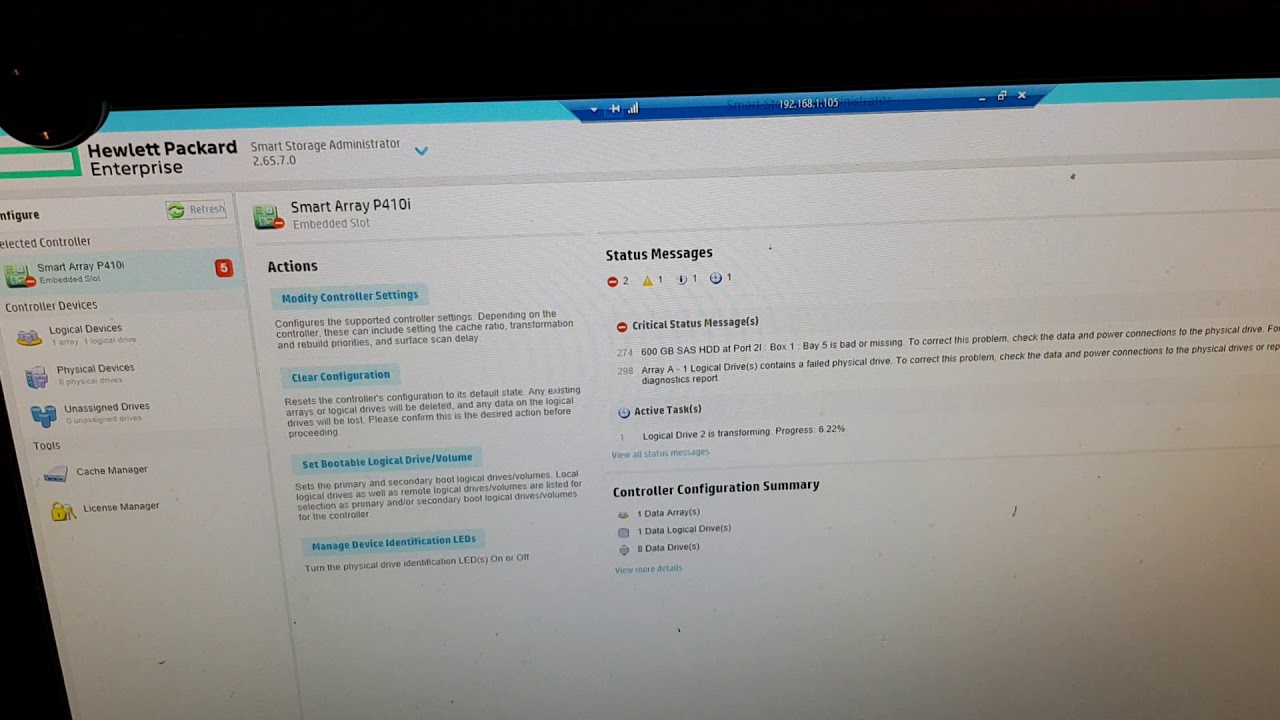hp smart array p410i controller failure