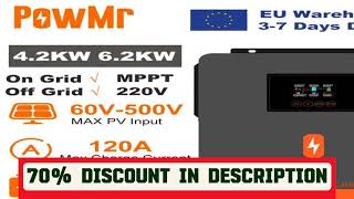 A must-have product! PowMr 6.2KW 4.2KW Hybrid Solar Inverter On Grid Pure Sine Wave Inverter 24V 4