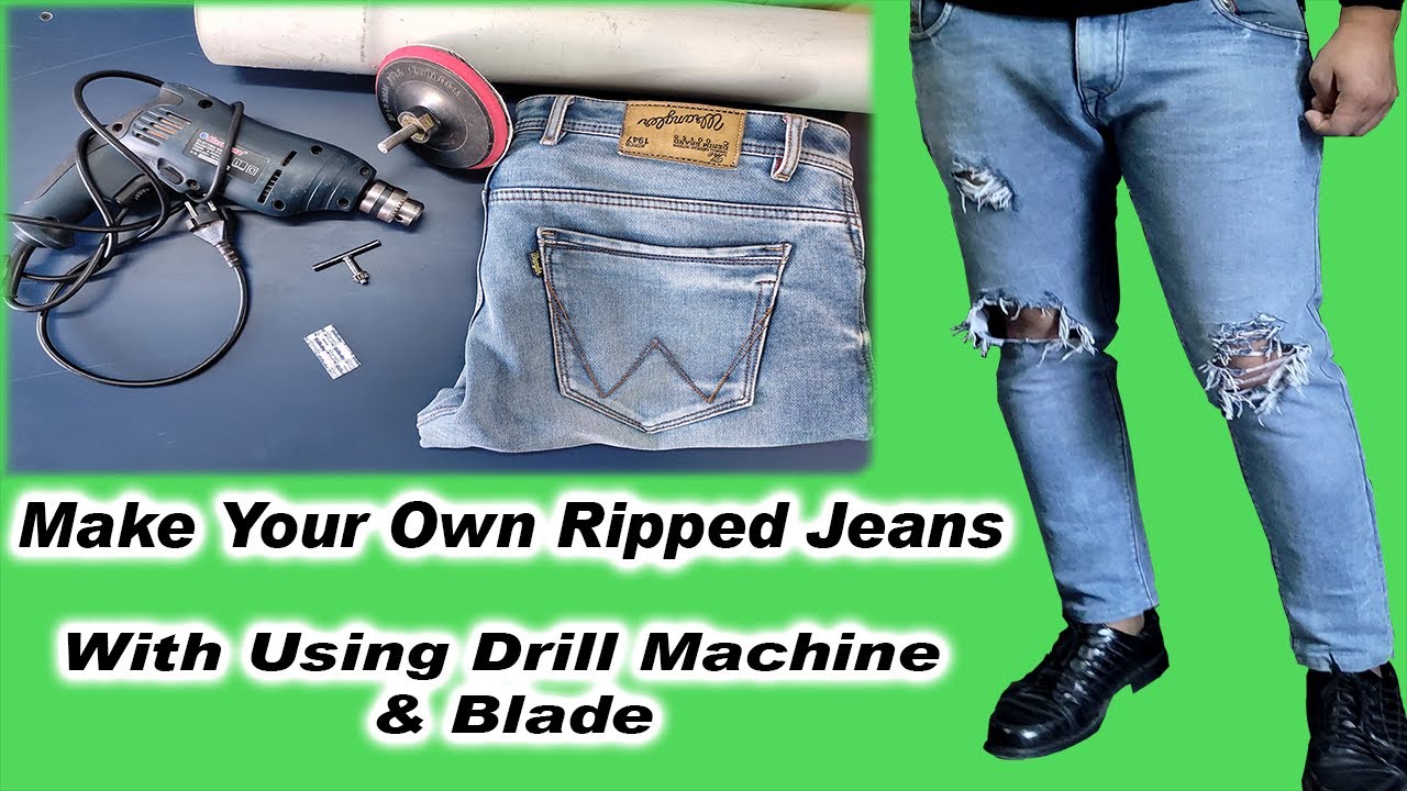 how to make ripped jeans using drill machine | hindi | how to distress ...