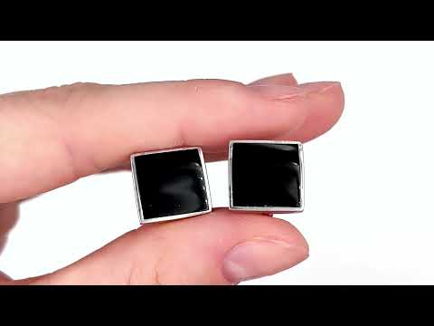 Срібні сережки БС16262 розмір 12х12 мм вставка онікс вага 4.61 г, видео 1