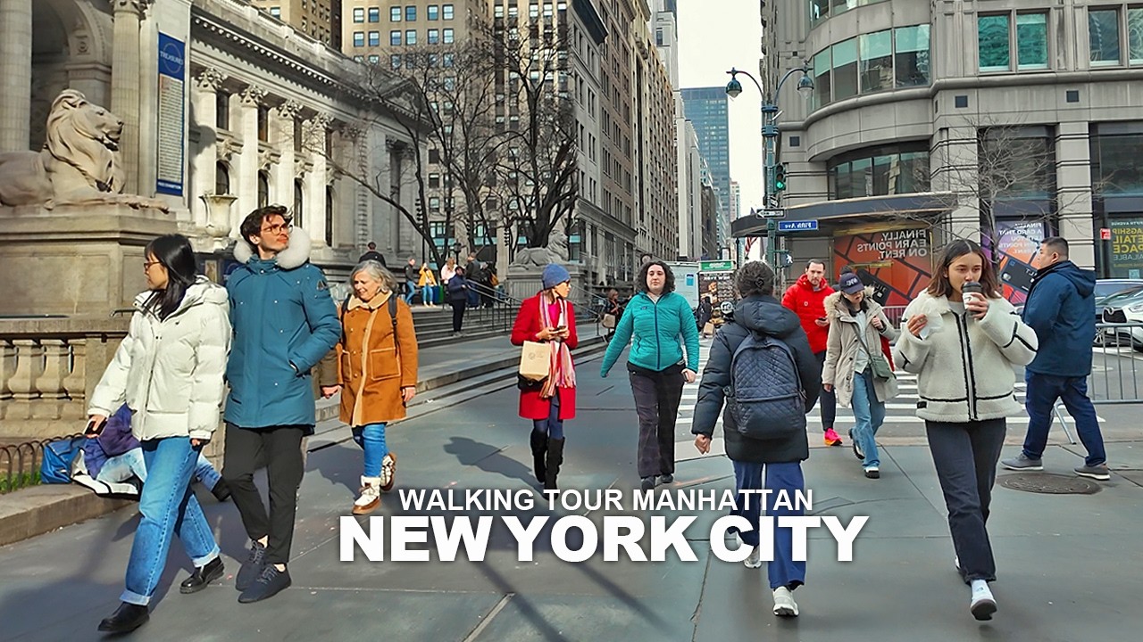 New York Manhattan Winter Walk, Broadway, Little Italy, SoHo, Chinatown, Wall Street, 5th Avenue, 4K