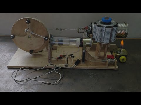 Тихий Двигатель Стирлинга с генератором./Quiet Stirling Engine with Generator.