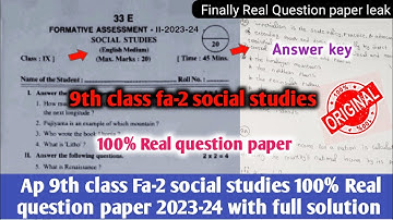 💯ap 9th class social studies Fa2 question paper 2023 |9th fa2 social studies question paper 2023-24