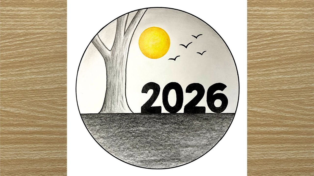 رسم السنة الجديدة 2026 | رسم سهل | Happy New Year 2026 drawing