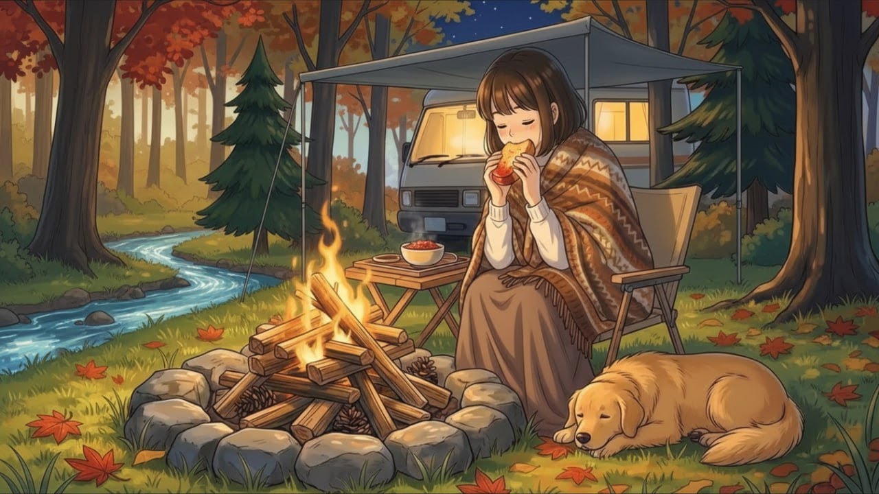 Vanlife in Autumn 🍁 Solo Camping with My Dog & Cooking Borscht Soup (Ghibli ASMR)