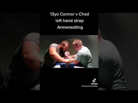 13yo Son v Dad left hand strap armwrestling