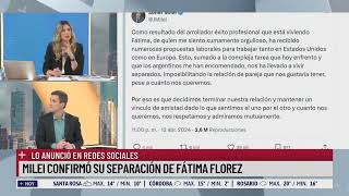 Milei confirmó su separación de Fátima Florez a traves de sus redes sociales