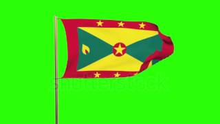 Grenada flag waving in the wind. Green screen, alpha matte. Loopable animation Stock video by screenshot 5