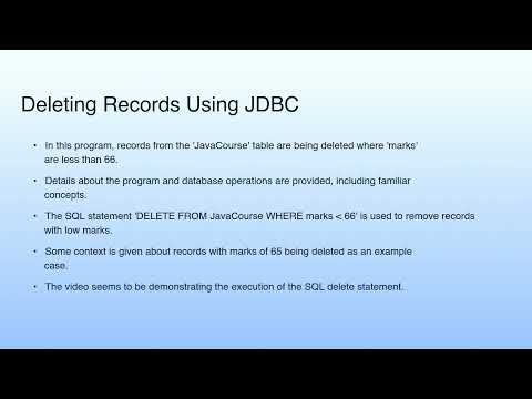 Deleting Records Using JDBC | Lecture 54: Demonstration—XXI