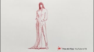 HOW TO DRAW  A WOMAN WITH PEN AND INK - SKETCH