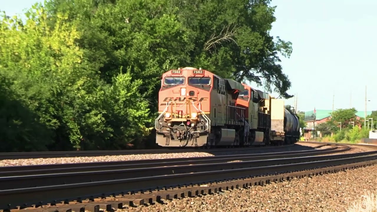 BNSF# 7562  & BNSF# 8264  Haul Freight Train East At Lisle  Illinois  (Archive Clip)