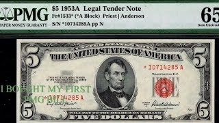 Unboxing my first PMG Graded Currency! 1953A $5 Star note PMG 65 from EBay