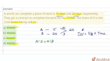 A and B can complete a piece of work in 15 days and 20 days respectively. They got a contract to...