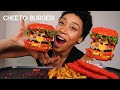 GIANT HOT CHEETO BURGER, PICKLES, & FRIES!!