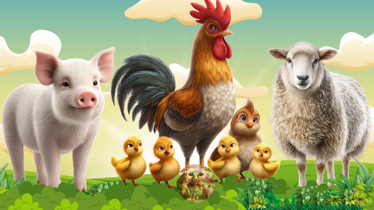 Изучаем звуки животных: свинья, петух, курица, утёнок, овца... - Видео о сельскохозяйственных животн