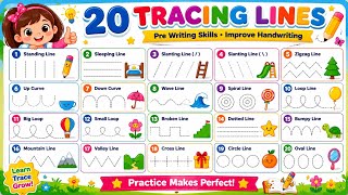 20 Tracing Lines for Kids | Pre Writing Skills Worksheet | Improve Handwriting for Preschoolers ✏️🌈