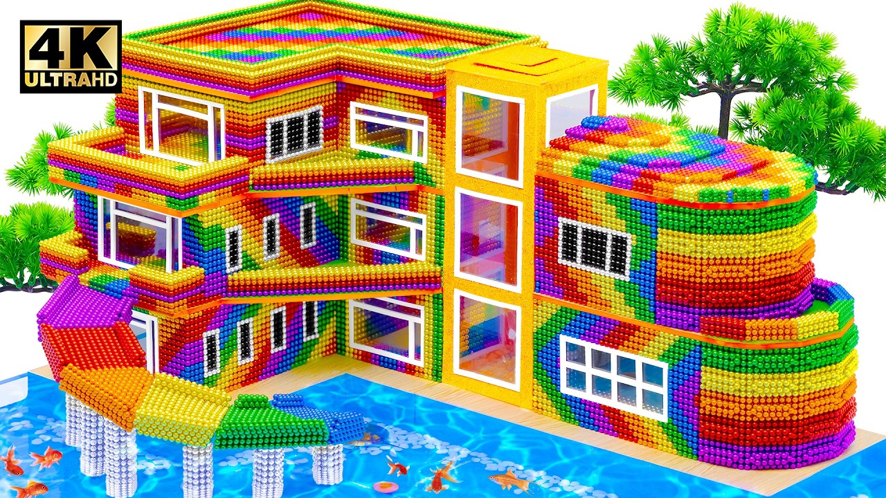 HoW To MAKE Villa With Modern Elevator, Water Slide To Swimming Pool From Miniature Magnetic Ball