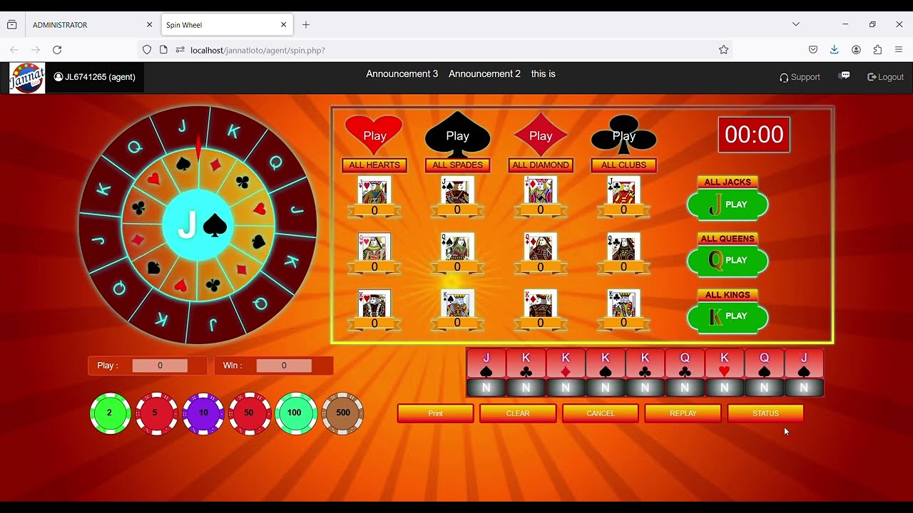 Loto Software Online Spin wheel game Patti game 