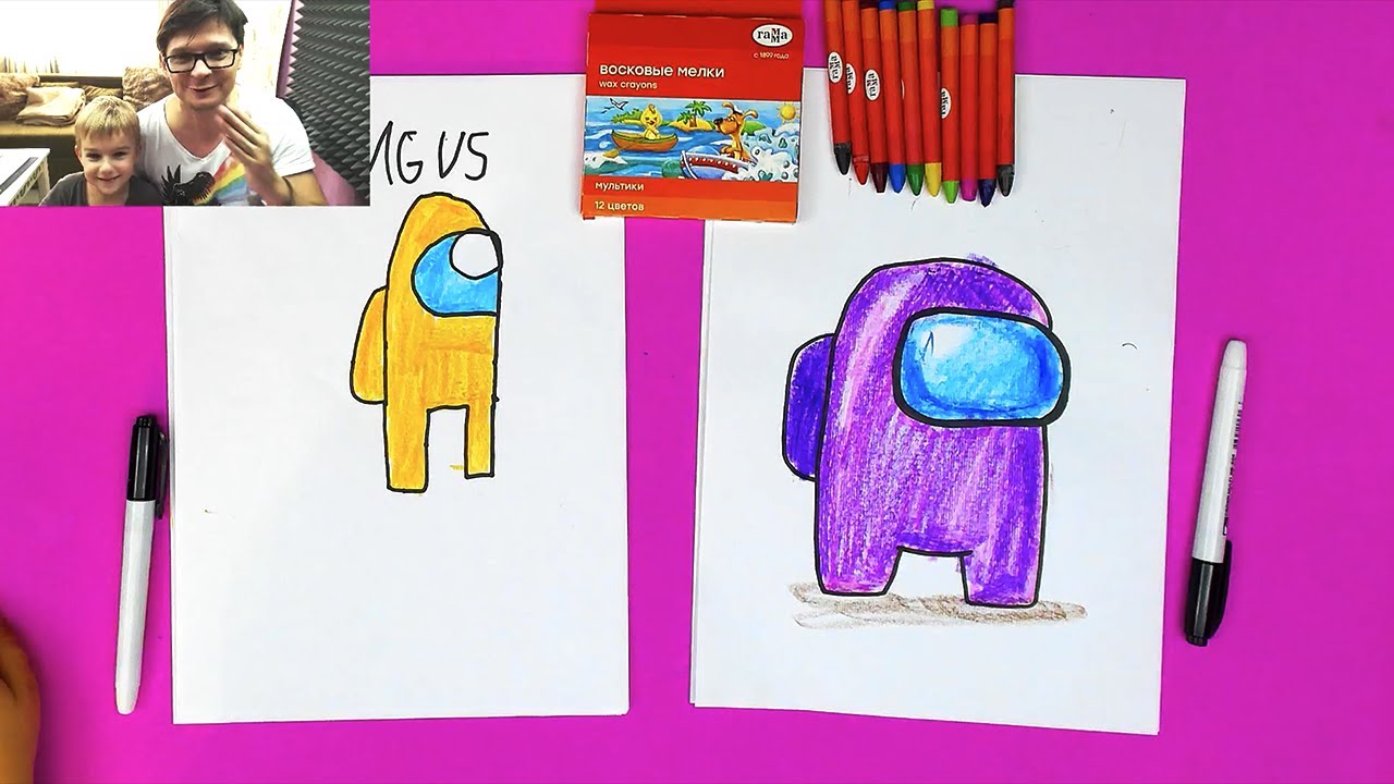 Рыба кит папа рисует восковыми мелками