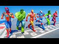 Team ironman vs hulk army  all superheroes street running challenge funny contest  gta v mods