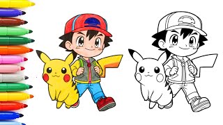 How To Color Ash And Pikachu || Pokémon Pikachu And Ash Coloring