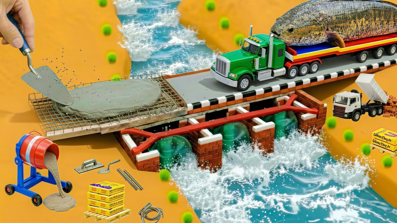 Mini Tractor DIY: Building a Powerful Brick Bridge with 3 Smart Water Gates | Science Project