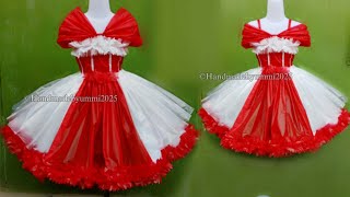 Red and white flared dress/skirt made from plastic bags | Easy and simple 17th August carnival co...